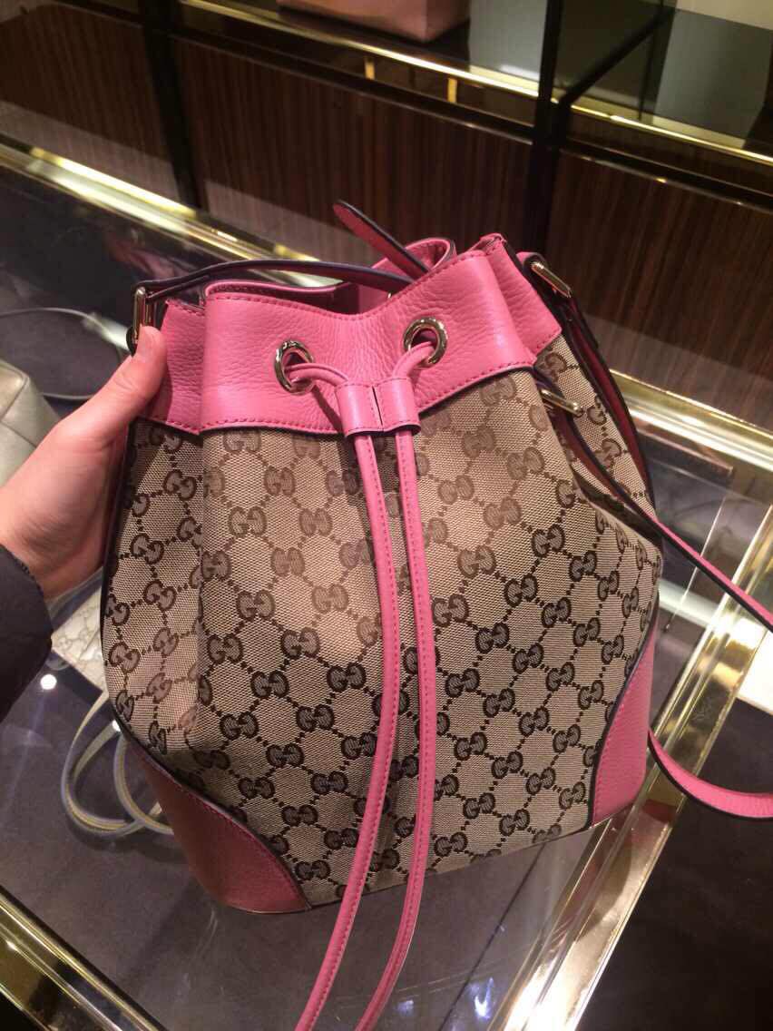 Authentic Gucci Original GG Canvas Bucket Bag 381597 Pink